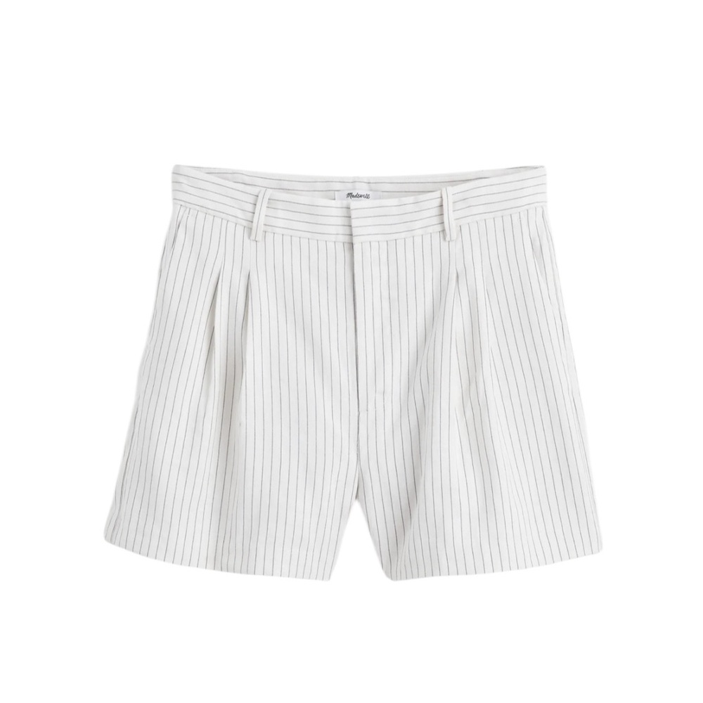 White Pinstripe Pleated Women's Shorts